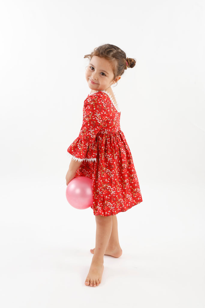 Red Wide Sleeves Dress