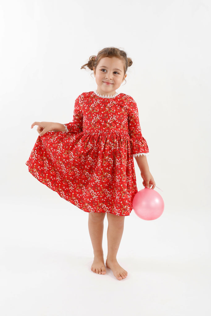Red Wide Sleeves Dress