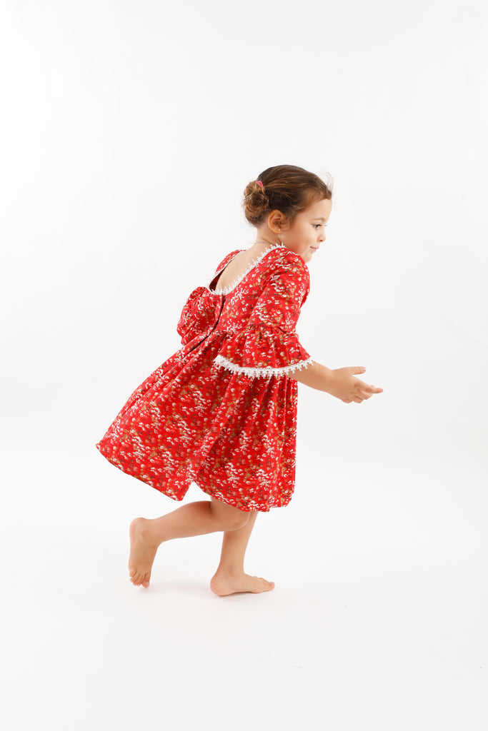 Red Wide Sleeves Dress